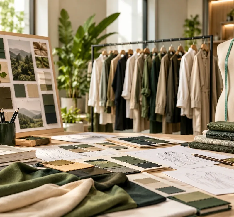 Apparel design and sampling workspace with folded fabric